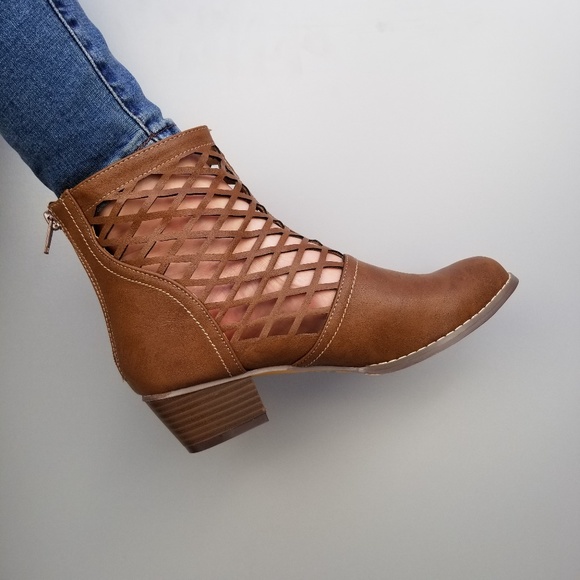 Brown Cut out Ankle Perforated Spring Boots - Picture 7 of 8